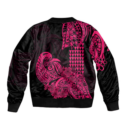 Hawaii Kakau Bomber Jacket Polynesian Floral Tribal Pink Version