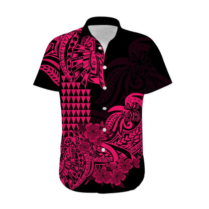 Hawaii Kakau Hawaiian Shirt Polynesian Floral Tribal Pink Version
