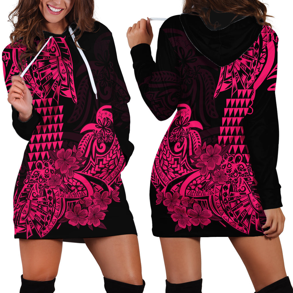 Hawaii Kakau Hoodie Dress Polynesian Floral Tribal Pink Version