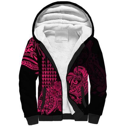 Hawaii Kakau Sherpa Hoodie Polynesian Floral Tribal Pink Version