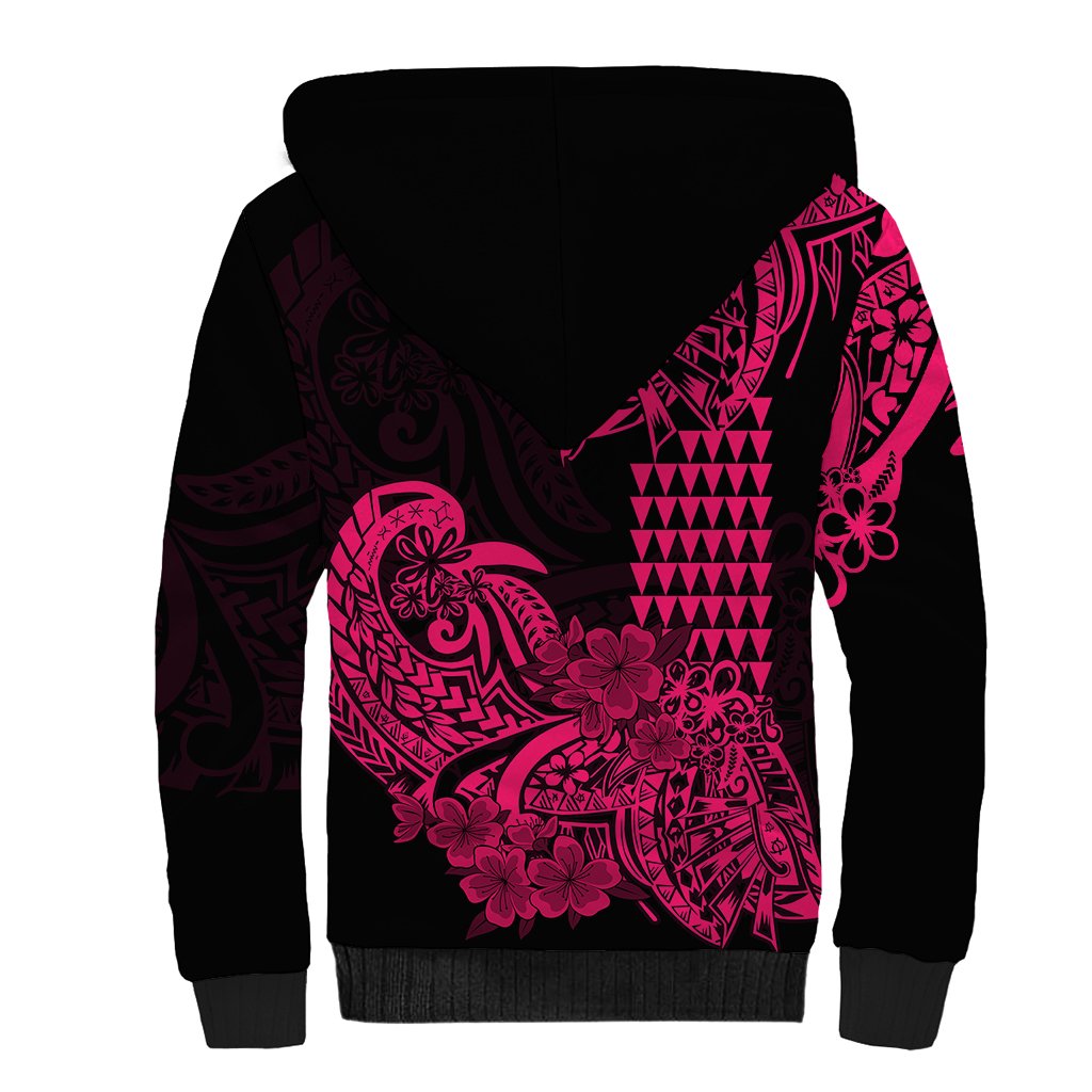 Hawaii Kakau Sherpa Hoodie Polynesian Floral Tribal Pink Version