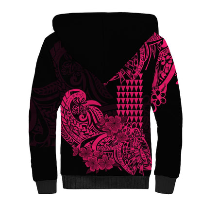 Hawaii Kakau Sherpa Hoodie Polynesian Floral Tribal Pink Version