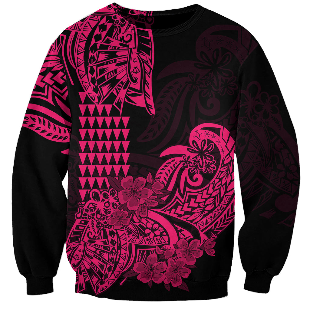Hawaii Kakau Sweatshirt Polynesian Floral Tribal Pink Version