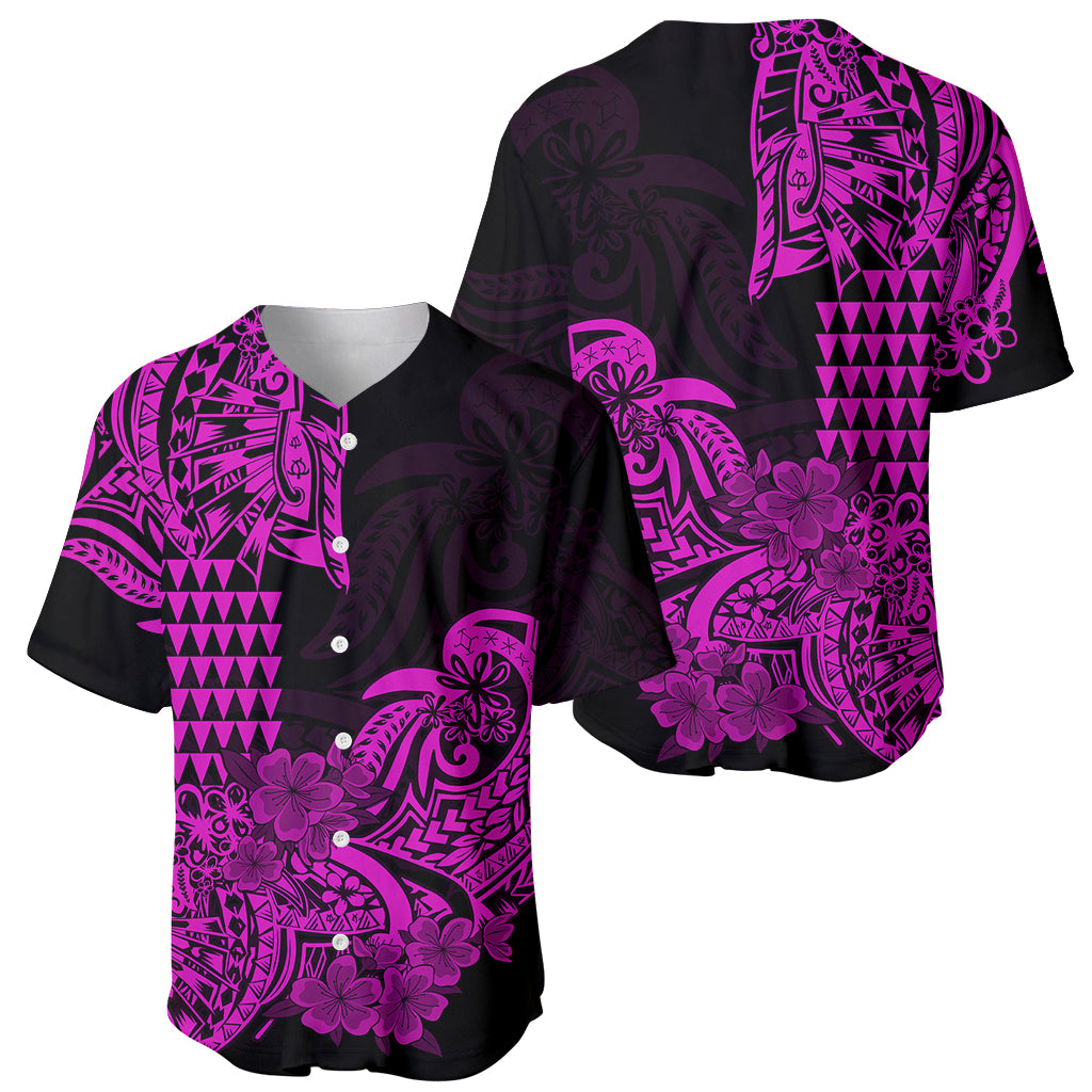 Hawaii Kakau Baseball Jersey Polynesian Floral Tribal Purple Version
