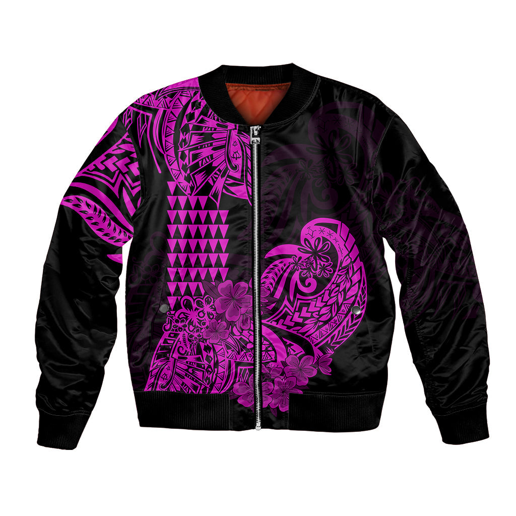 Hawaii Kakau Bomber Jacket Polynesian Floral Tribal Purple Version