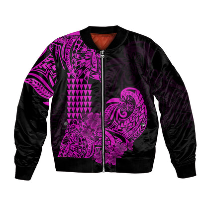 Hawaii Kakau Bomber Jacket Polynesian Floral Tribal Purple Version