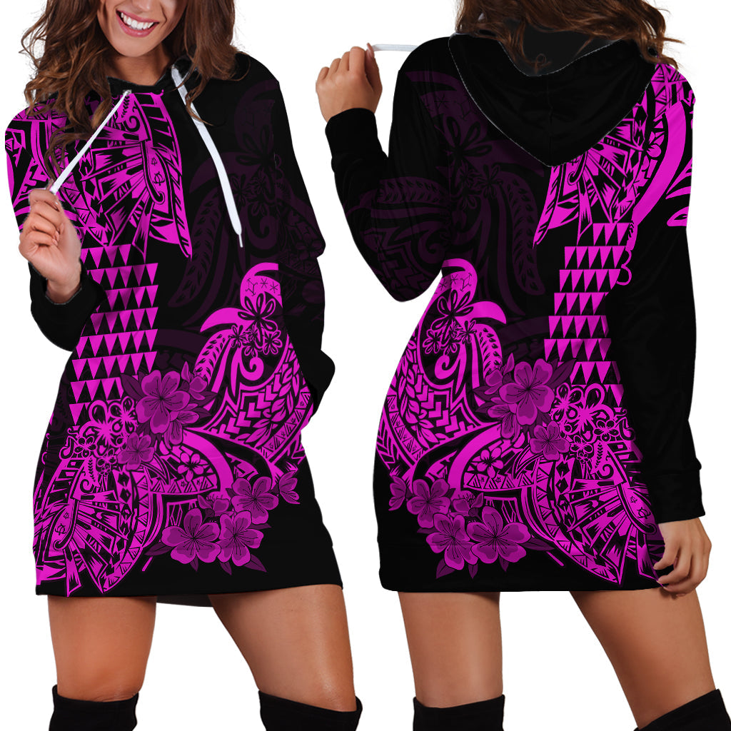 Hawaii Kakau Hoodie Dress Polynesian Floral Tribal Purple Version