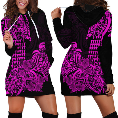 Hawaii Kakau Hoodie Dress Polynesian Floral Tribal Purple Version