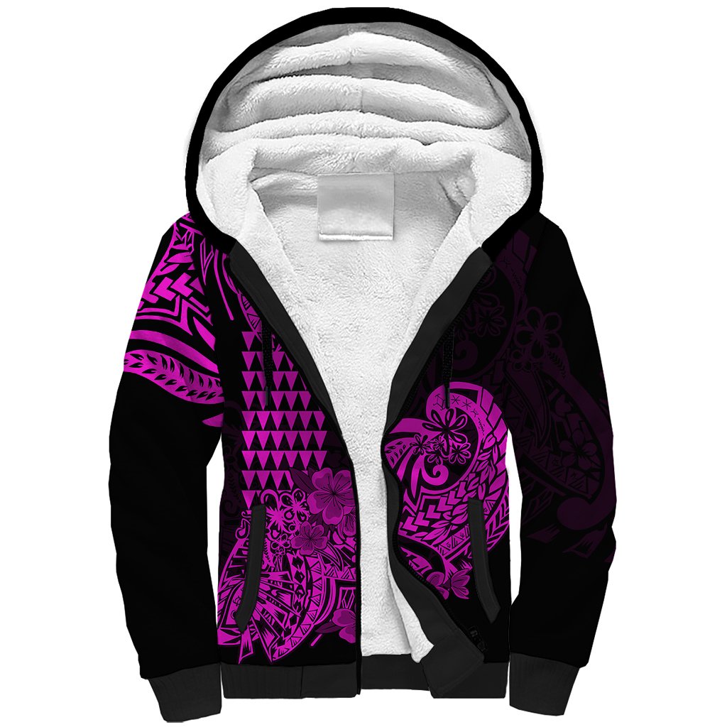 Hawaii Kakau Sherpa Hoodie Polynesian Floral Tribal Purple Version