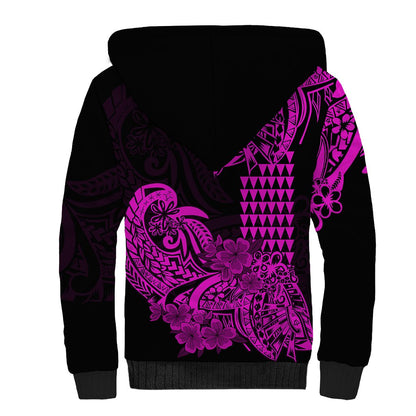 Hawaii Kakau Sherpa Hoodie Polynesian Floral Tribal Purple Version