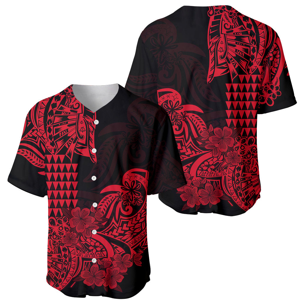 Hawaii Kakau Baseball Jersey Polynesian Floral Tribal Red Version