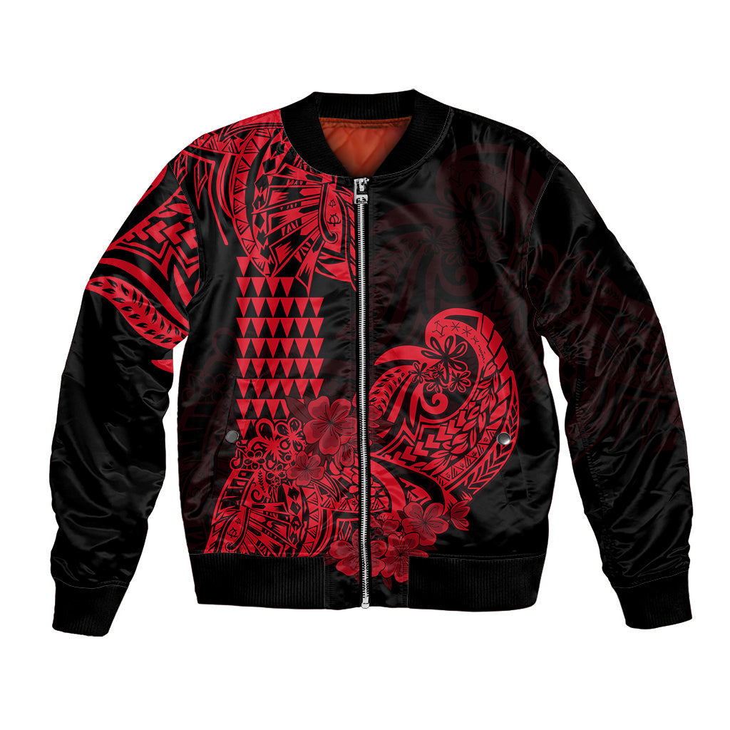 Hawaii Kakau Bomber Jacket Polynesian Floral Tribal Red Version