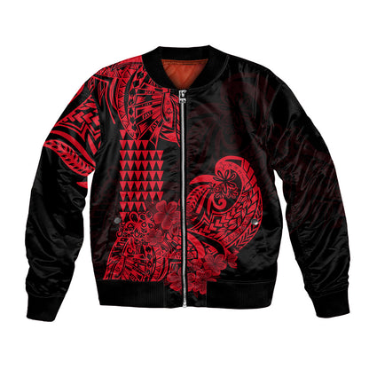 Hawaii Kakau Bomber Jacket Polynesian Floral Tribal Red Version
