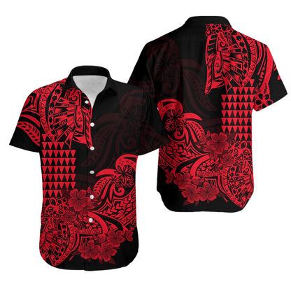 Hawaii Kakau Hawaiian Shirt Polynesian Floral Tribal Red Version