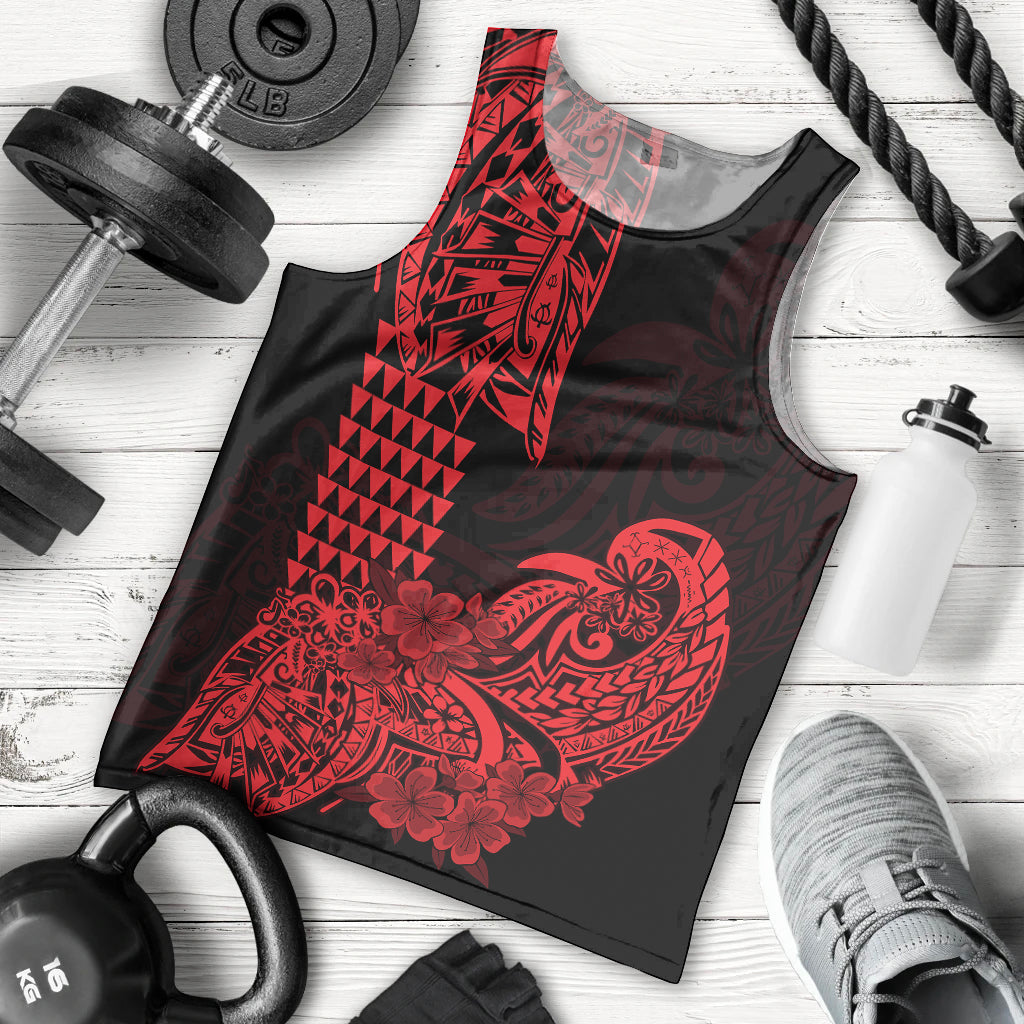 Hawaii Kakau Men Tank Top Polynesian Floral Tribal Red Version