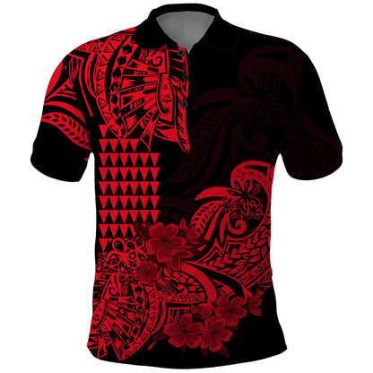 Hawaii Kakau Polo Shirt Polynesian Floral Tribal Red Version