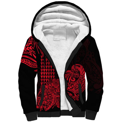 Hawaii Kakau Sherpa Hoodie Polynesian Floral Tribal Red Version