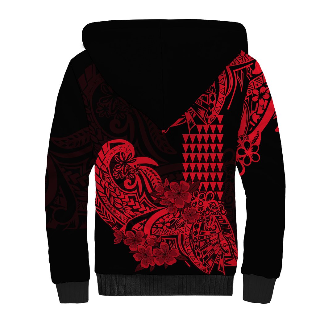 Hawaii Kakau Sherpa Hoodie Polynesian Floral Tribal Red Version