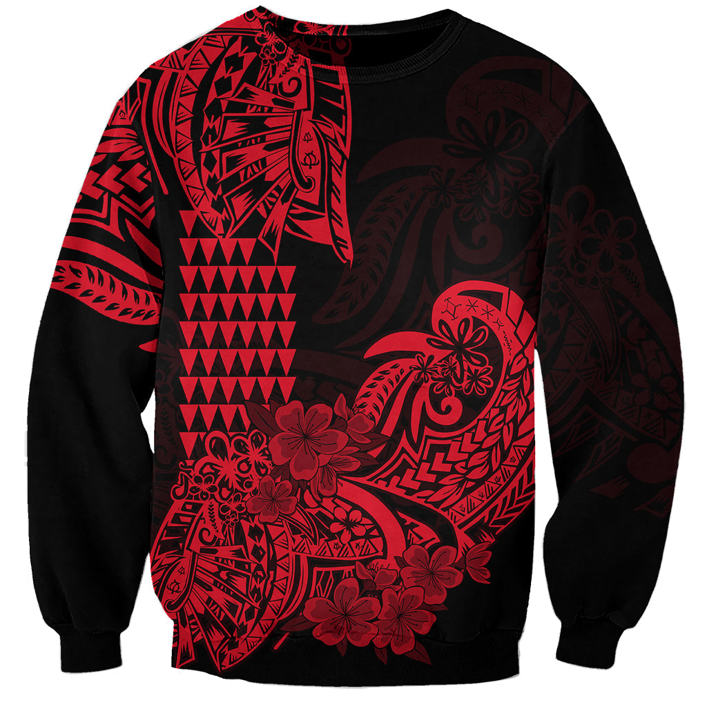 Hawaii Kakau Sweatshirt Polynesian Floral Tribal Red Version