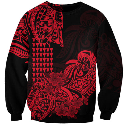 Hawaii Kakau Sweatshirt Polynesian Floral Tribal Red Version