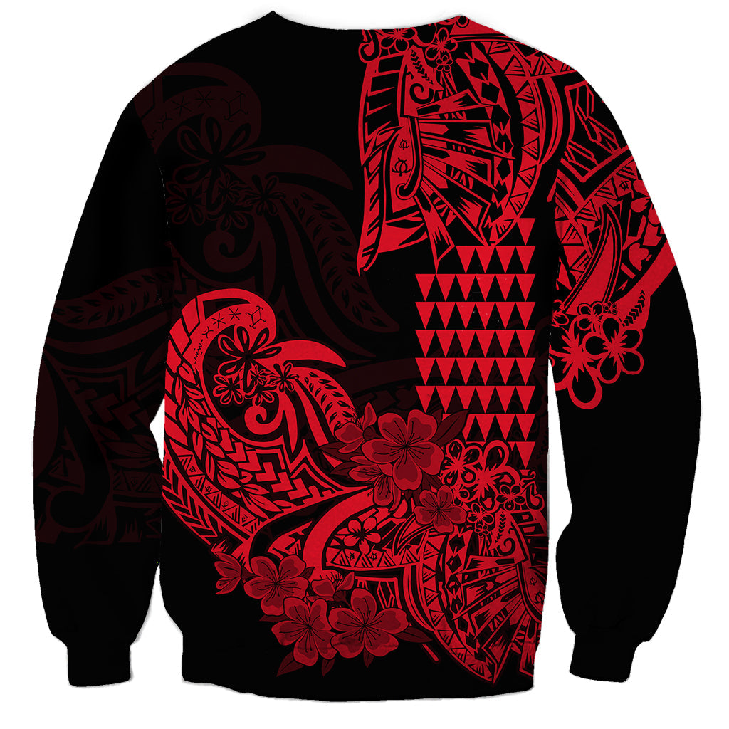 Hawaii Kakau Sweatshirt Polynesian Floral Tribal Red Version