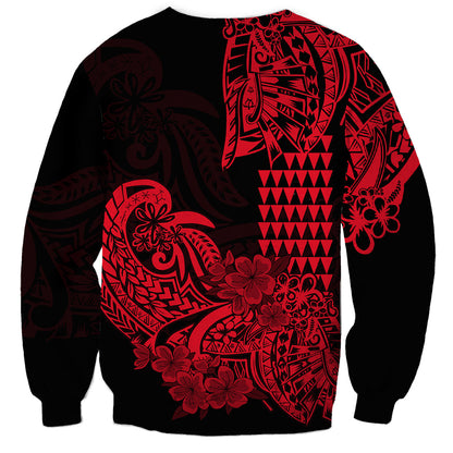 Hawaii Kakau Sweatshirt Polynesian Floral Tribal Red Version