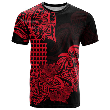 Hawaii Kakau T Shirt Polynesian Floral Tribal Red Version