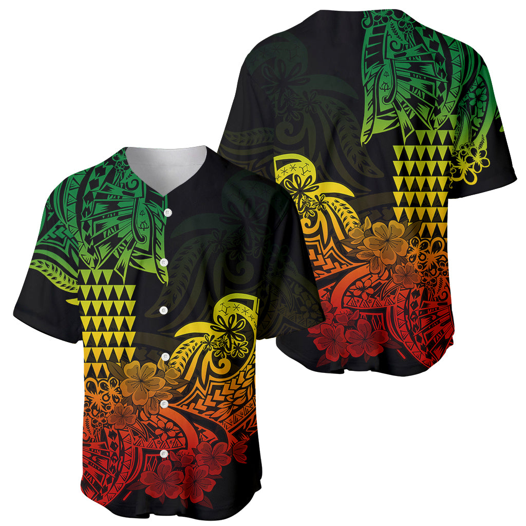 Hawaii Kakau Baseball Jersey Polynesian Floral Tribal Reggae Version