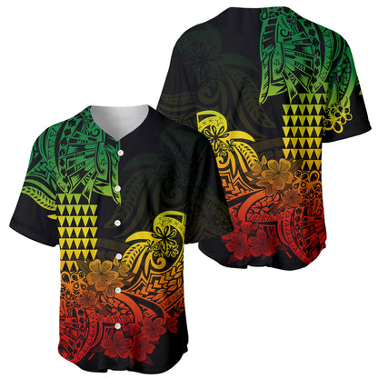 Hawaii Kakau Baseball Jersey Polynesian Floral Tribal Reggae Version