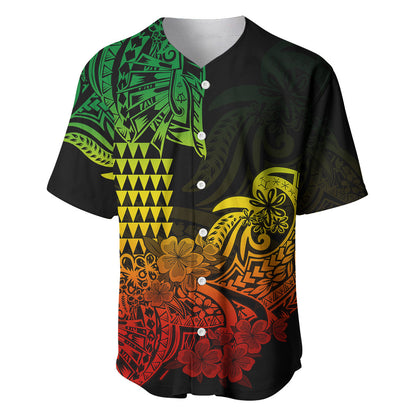 Hawaii Kakau Baseball Jersey Polynesian Floral Tribal Reggae Version
