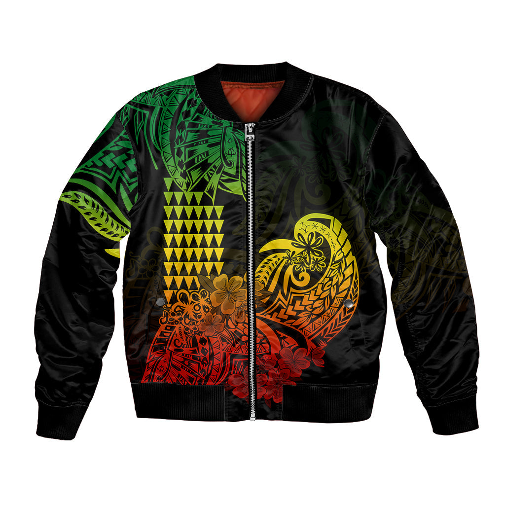 Hawaii Kakau Bomber Jacket Polynesian Floral Tribal Reggae Version