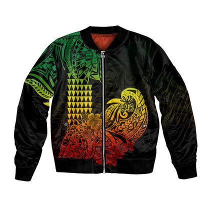 Hawaii Kakau Bomber Jacket Polynesian Floral Tribal Reggae Version