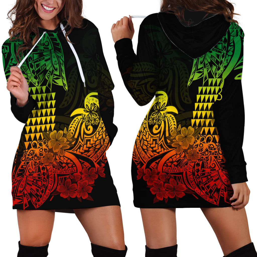 Hawaii Kakau Hoodie Dress Polynesian Floral Tribal Reggae Version