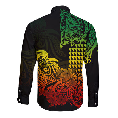 Hawaii Kakau Long Sleeve Button Shirt Polynesian Floral Tribal Reggae Version