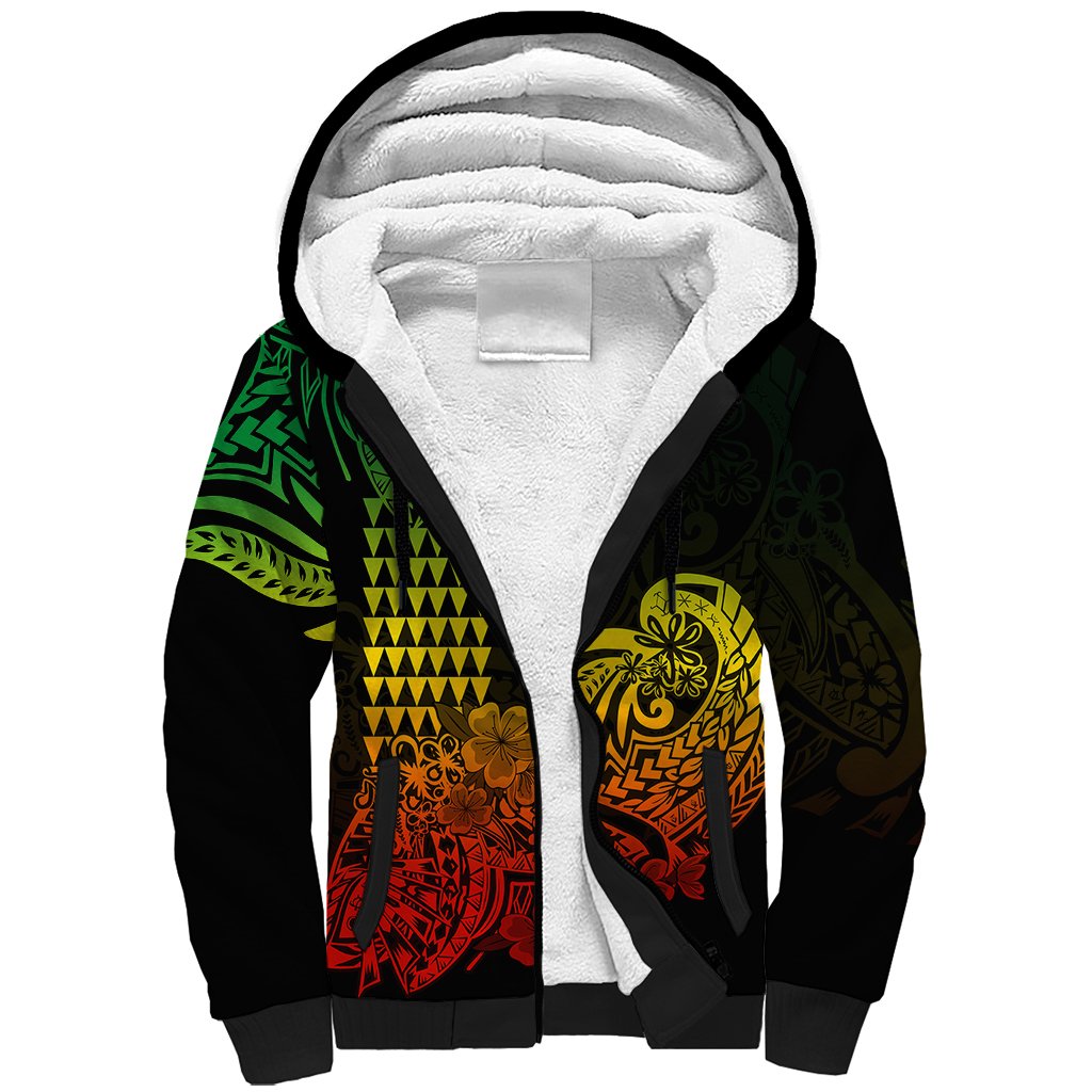 Hawaii Kakau Sherpa Hoodie Polynesian Floral Tribal Reggae Version