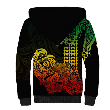 Hawaii Kakau Sherpa Hoodie Polynesian Floral Tribal Reggae Version