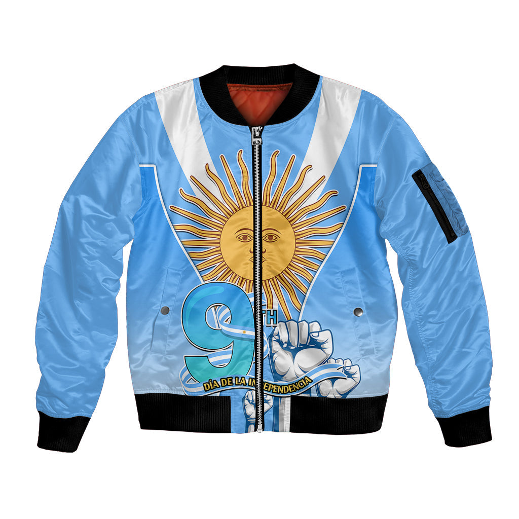 Custom Argentina Sleeve Zip Bomber Jacket Independence Day