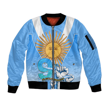 Custom Argentina Sleeve Zip Bomber Jacket Independence Day