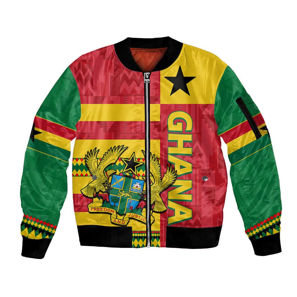 Custom Ghana Sleeve Zip Bomber Jacket Republic Day - African Kitenge Style