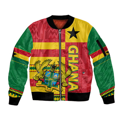 Custom Ghana Sleeve Zip Bomber Jacket Republic Day - African Kitenge Style