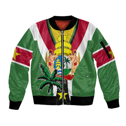 Custom Suriname Sleeve Zip Bomber Jacket Emancipation Day