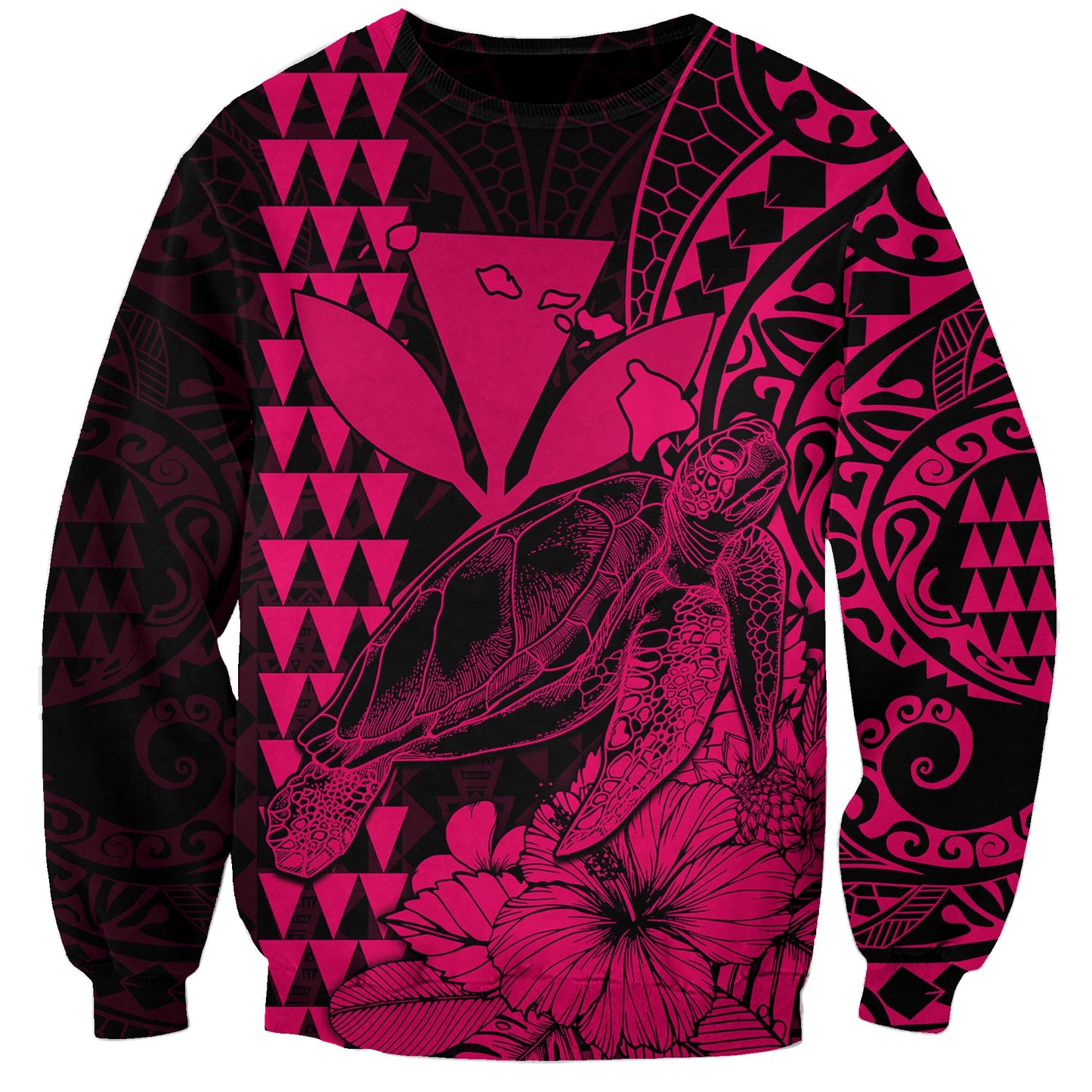 Custom Personalised Kakau Polynesian Tribal Hawaiian Turtle with Kanaka Maoli Pink Sweatshirt