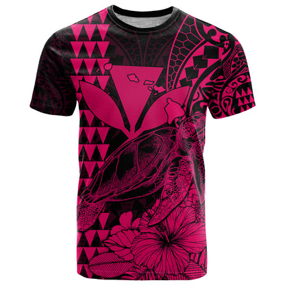 (Custom Personalised) Kakau Polynesian Tribal Hawaiian Turtle with Kanaka Maoli Pink T Shirt