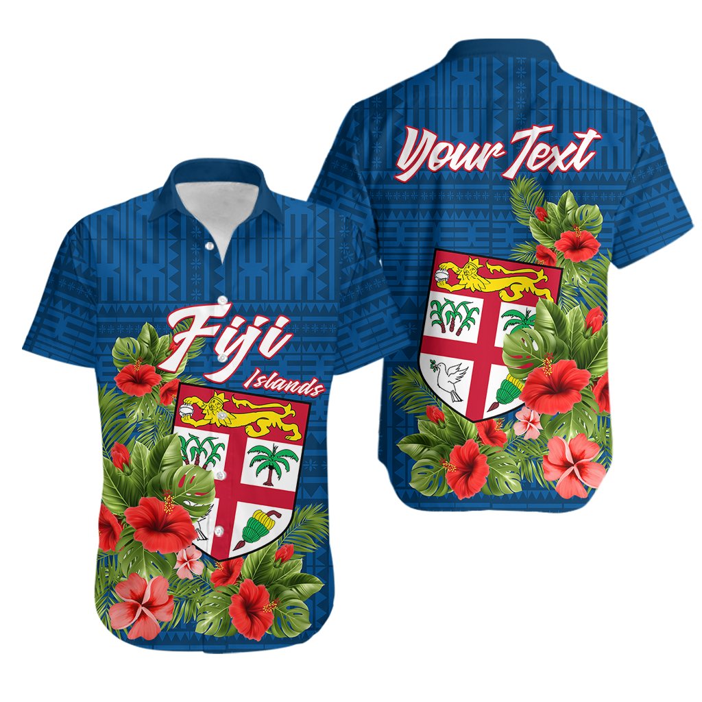 Personalised Fiji Hawaiian Shirt Tropical Flowers and Tapa Pattern