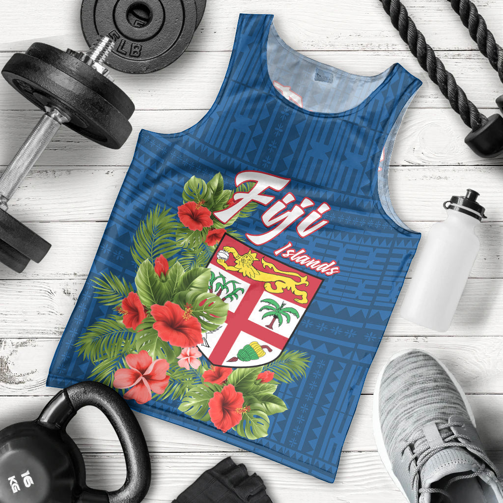 Fiji Men Tank Top Tropical Flowers and Tapa Pattern