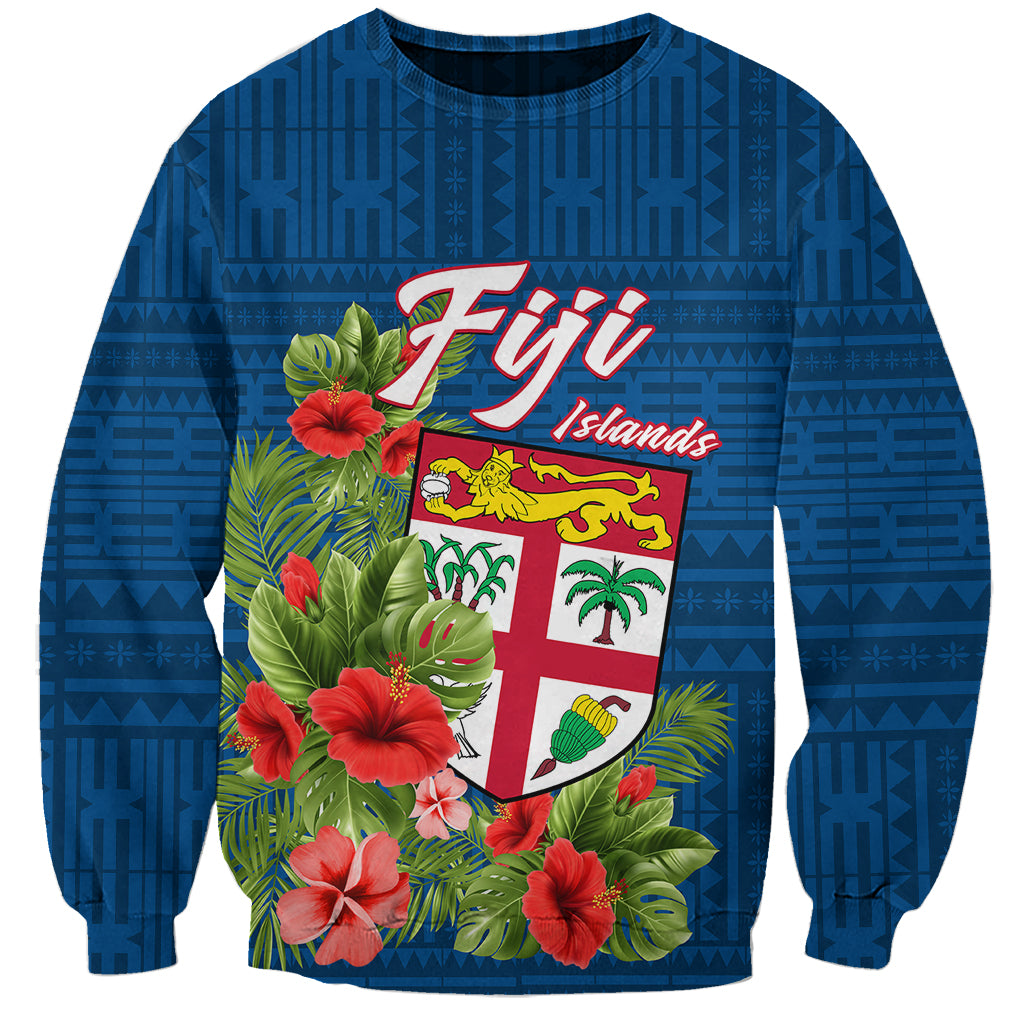 Fiji Sweatshirt Tropical Flowers and Tapa Pattern