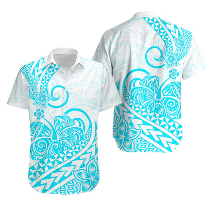 Polynesian Hawaiian Shirt Tribal Tattoo Aqua Screen Color