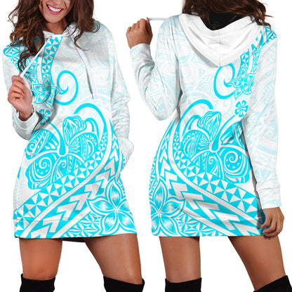 Polynesian Hoodie Dress Tribal Tattoo Aqua Screen Color