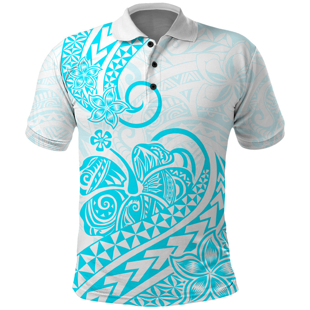Polynesian Polo Shirt Tribal Tattoo Aqua Screen Color