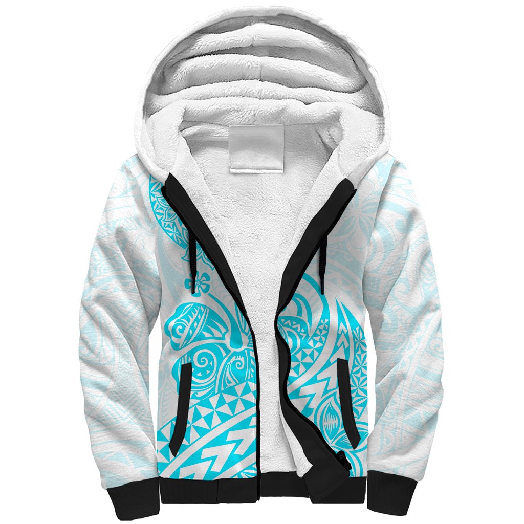 Polynesian Sherpa Hoodie Tribal Tattoo Aqua Screen Color
